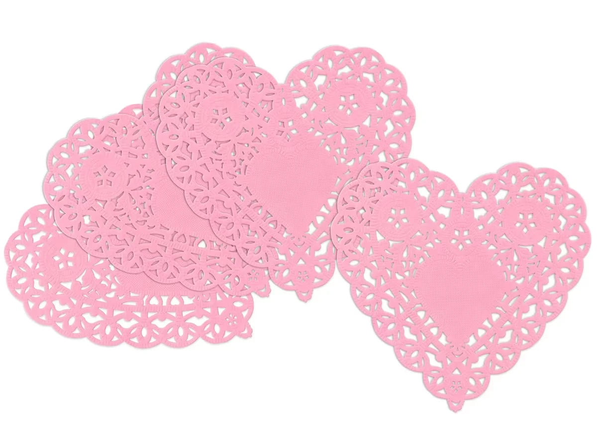 Small Pink Paper Heart Doilies - Set of 100 - US 9121