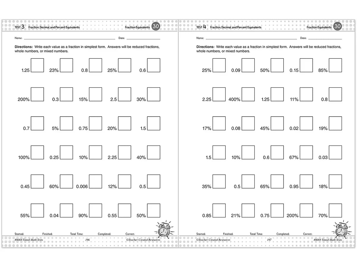200 Timed Math Tests Workbook - US 1828