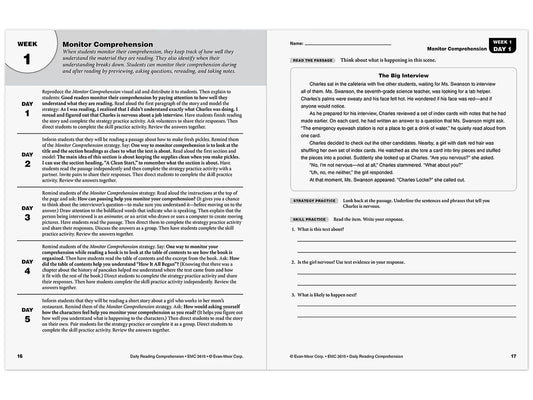 Daily Reading Comprehension Activities Workbook - Gr. 5 - US 4977