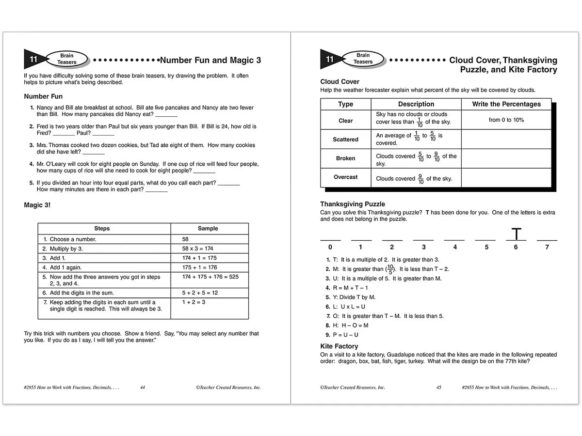 How to Work with Fractions, Decimals & Percents Workbook - US 2903