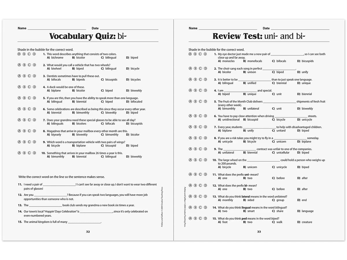 Prefixes & Suffixes Workbook - US 8550