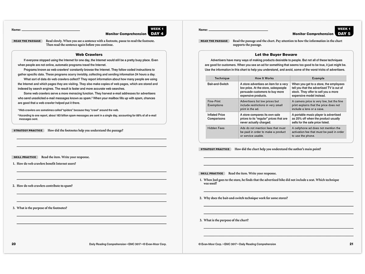 Daily Reading Comprehension Activities Workbook - Gr. 7 - US 9364