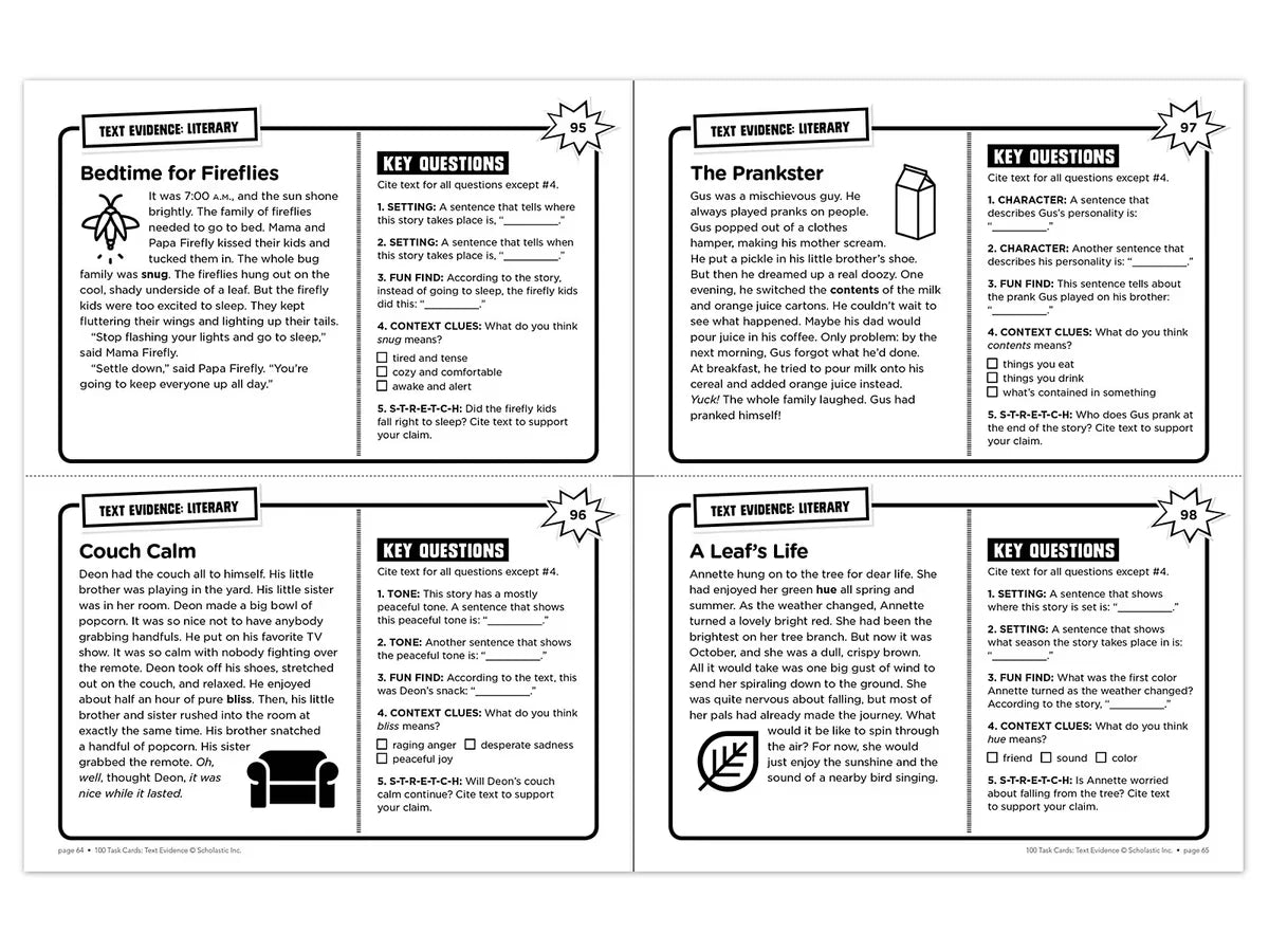 Text Evidence 100 Task Cards Workbook - US 6923