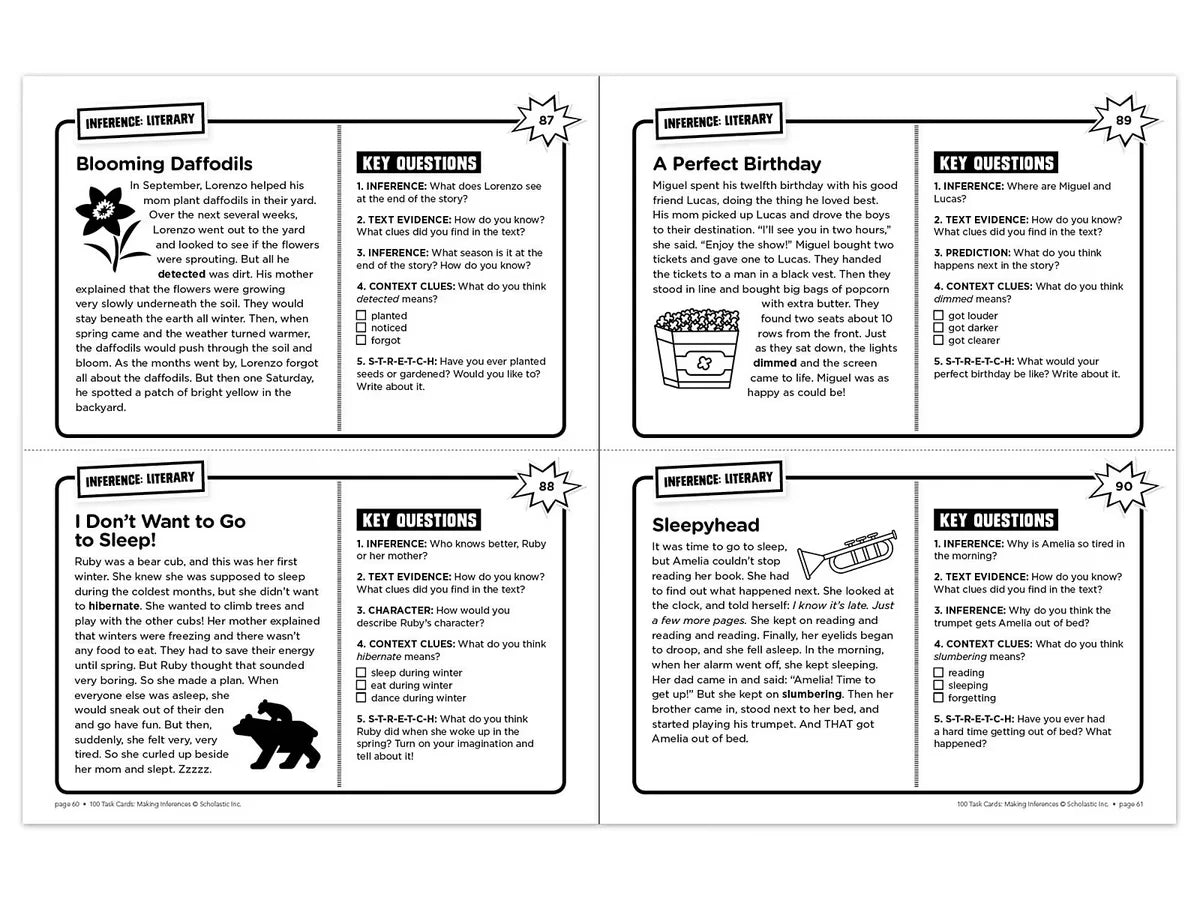 Making Inferences 100 Task Cards Workbook - US 4949