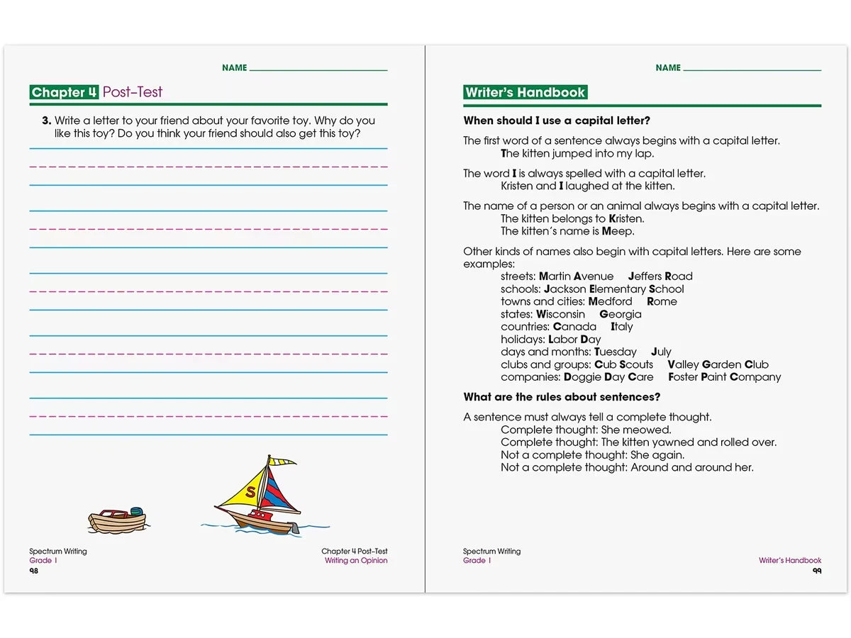 Spectrum® Writing Workbook - Gr. 1 - US 1913