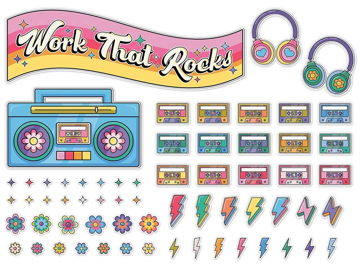 Retro Remix Work That Rocks Motivational Bulletin Board Set - US 2655