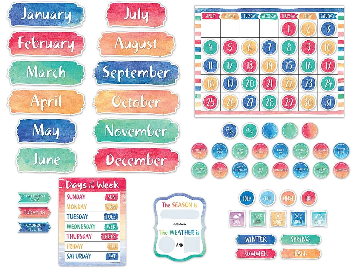 Watercolor Calendar Bulletin Board Set - US 9478