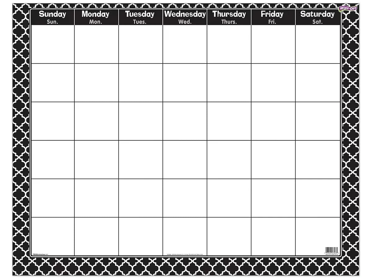 Moroccan Print Write & Wipe Classroom Calendar - US 9438