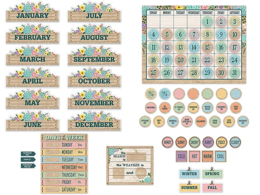 Rustic Bloom Calendar Bulletin Board Set - US 9513