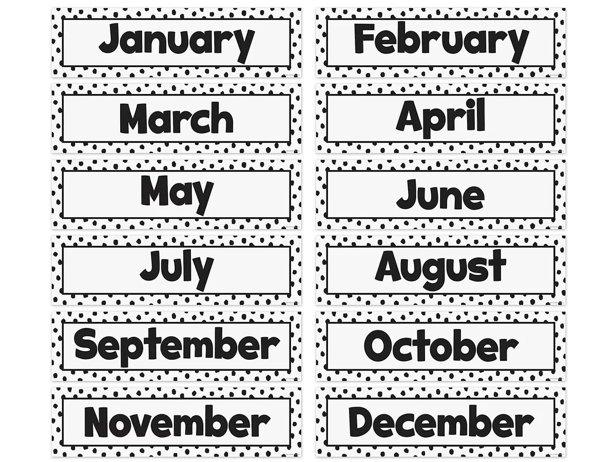 Black Dots on White Months of the Year Bulletin Board Set - US 6356