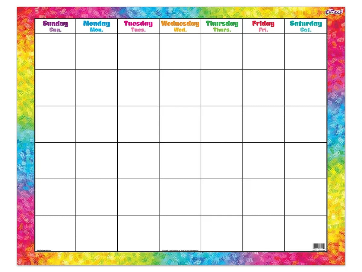 Colorful Brushstroke Write & Wipe Classroom Calendar - US 1292