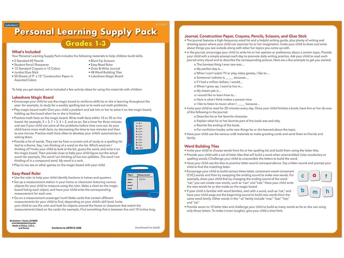 Personal Learning Supply Pack – Gr. 1-3 - US 1337