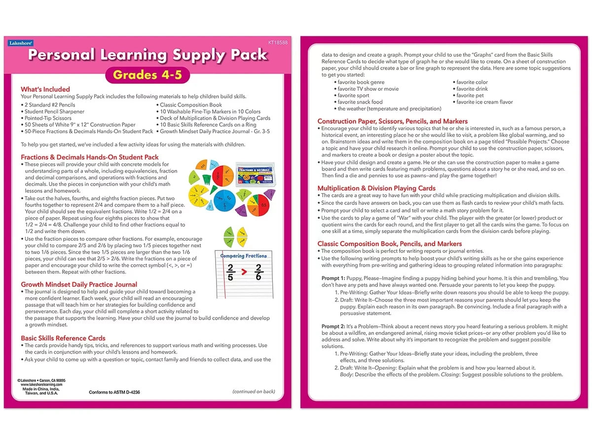 Personal Learning Supply Pack – Gr. 4-5 - US 6128