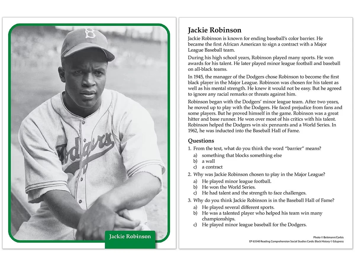 Black History Reading Comprehension Cards - US 1317
