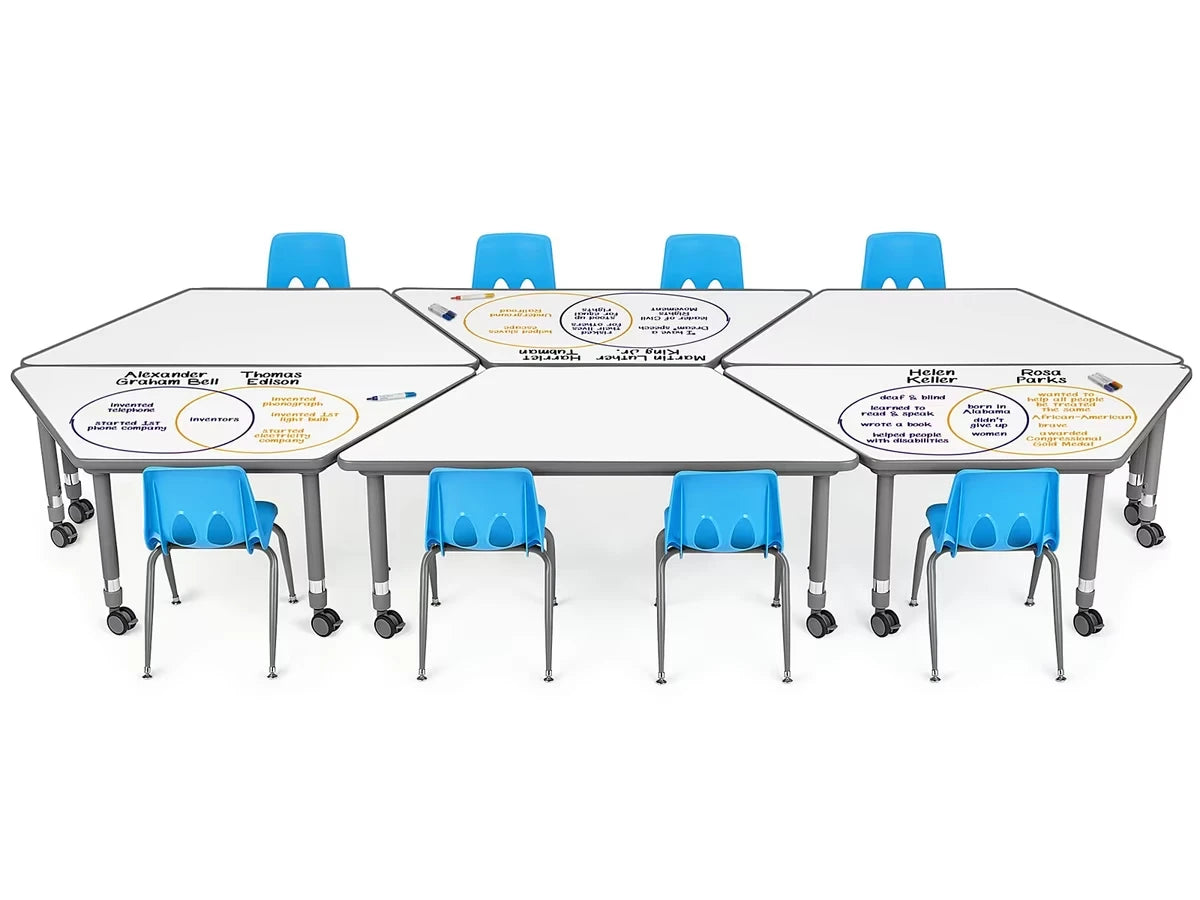 Flex-Space Write & Wipe Mobile Trapezoid Table - US 9891