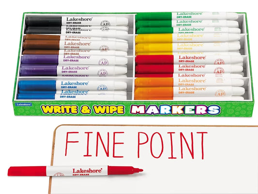 Write & Wipe Thin-Line Markers - Class Pack - US 4629