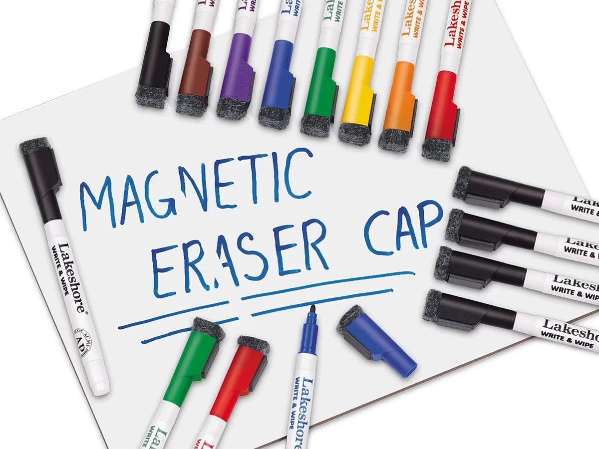 Magnetic Write & Wipe Markers with Eraser Caps - US 5818