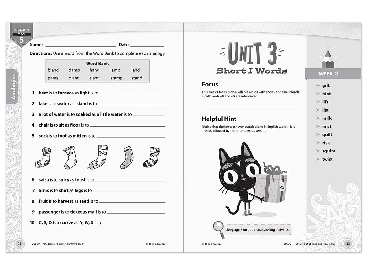 180 Days of Spelling Workbook - Gr. 2 - US 8371