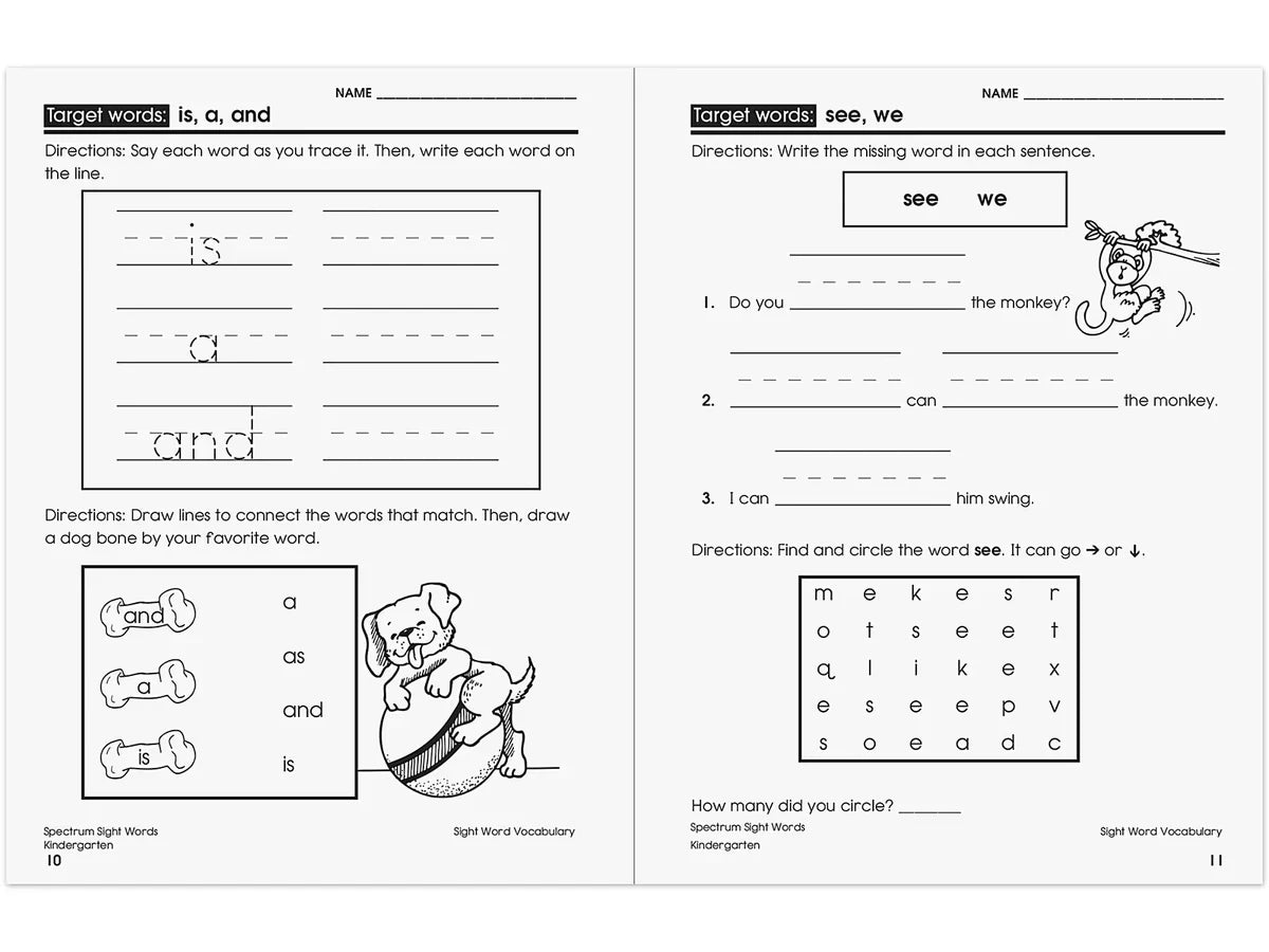 Spectrum® Sight-Words Workbook - Kindergarten - US 6761