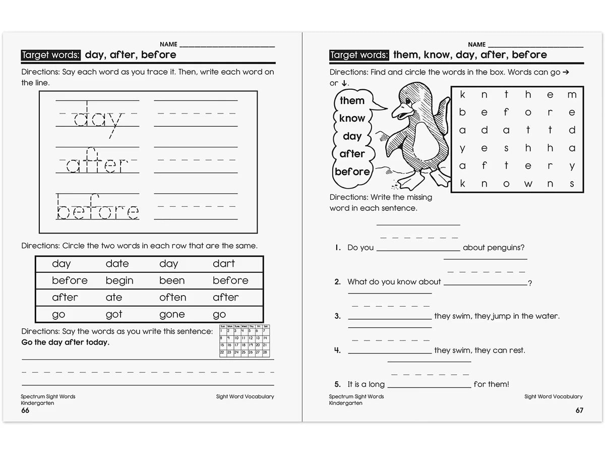 Spectrum® Sight-Words Workbook - Kindergarten - US 6761