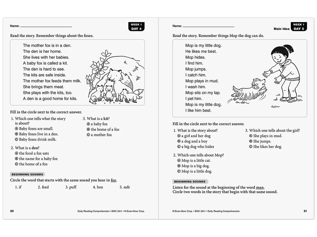 Daily Reading Comprehension Activities Workbook - Gr. 1 - US 5513