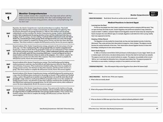 Daily Reading Comprehension Activities Workbook - Gr. 6 - US 8807