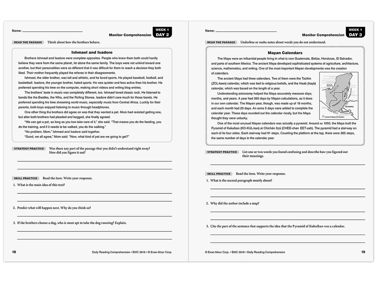 Daily Reading Comprehension Activities Workbook - Gr. 6 - US 8807