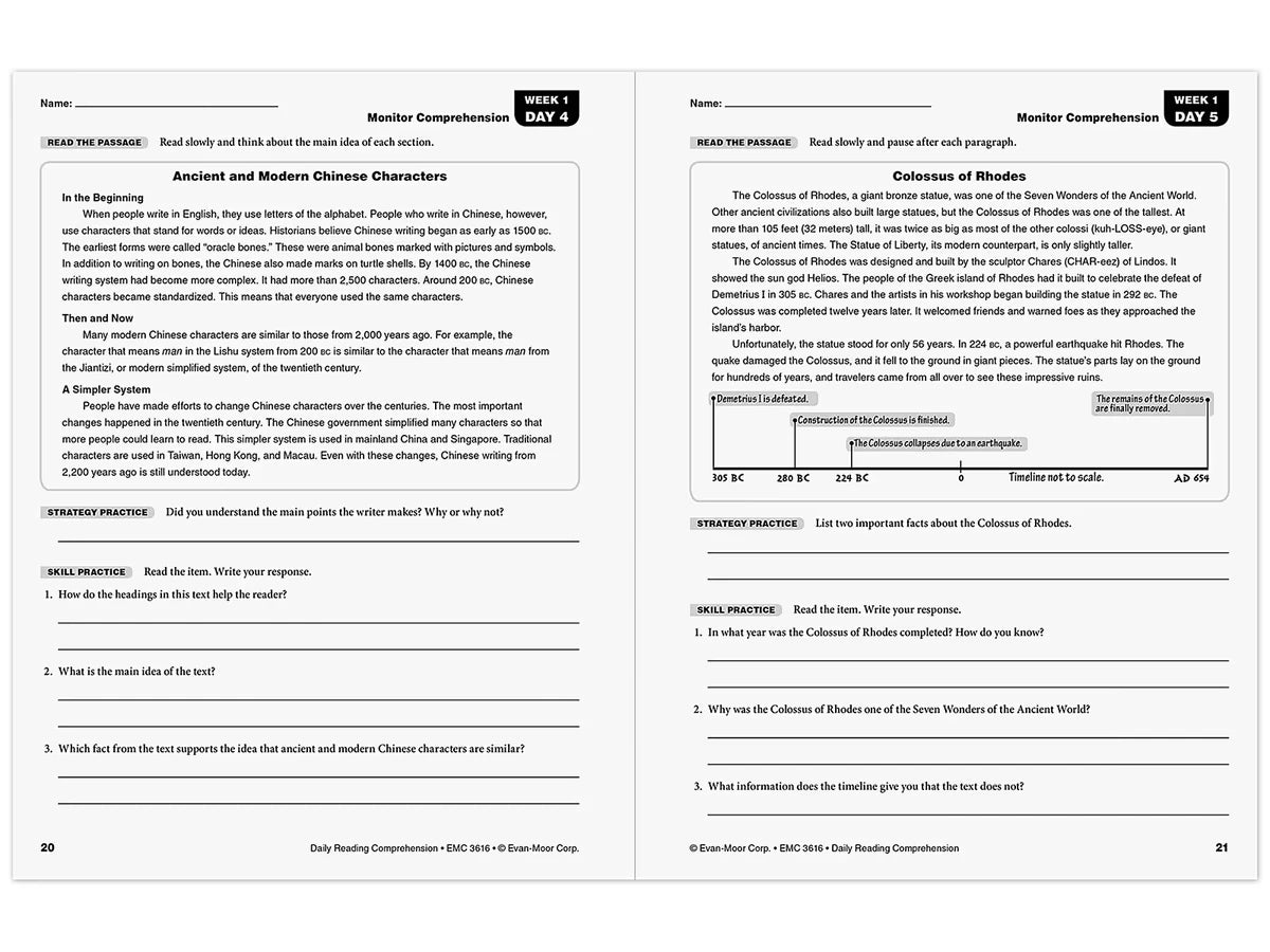 Daily Reading Comprehension Activities Workbook - Gr. 6 - US 8807