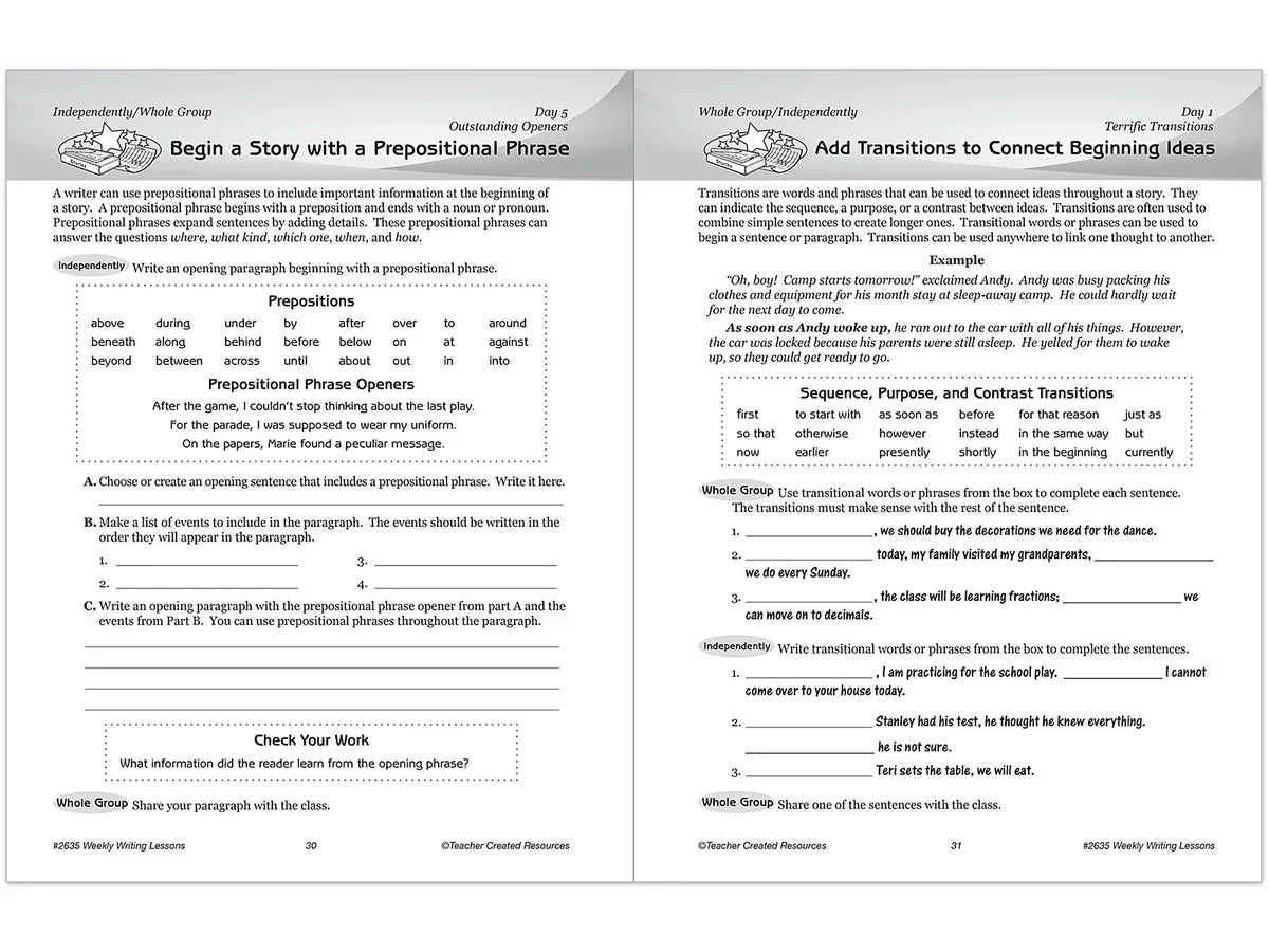 Weekly Writing Lessons Workbook - Gr. 5-6 - US 2796