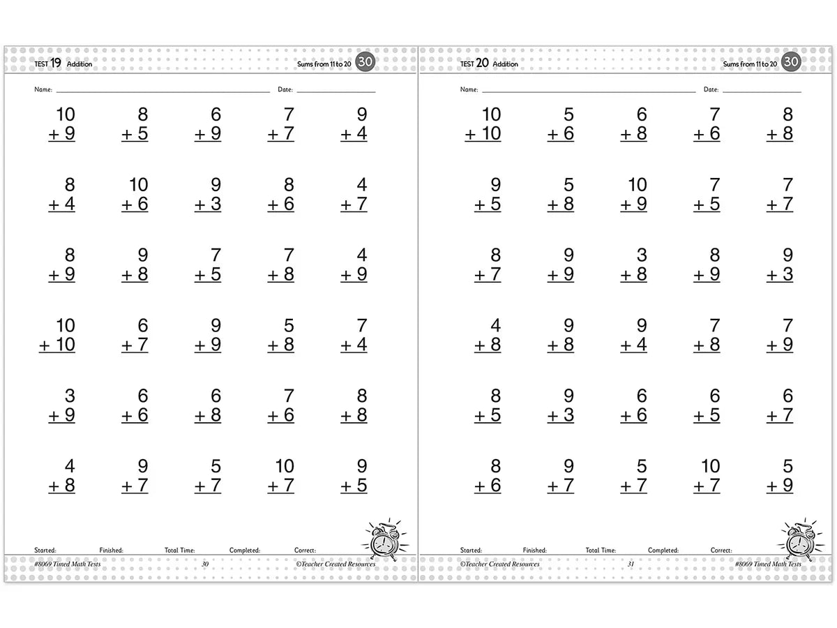 200 Timed Math Tests Workbook - US 1828