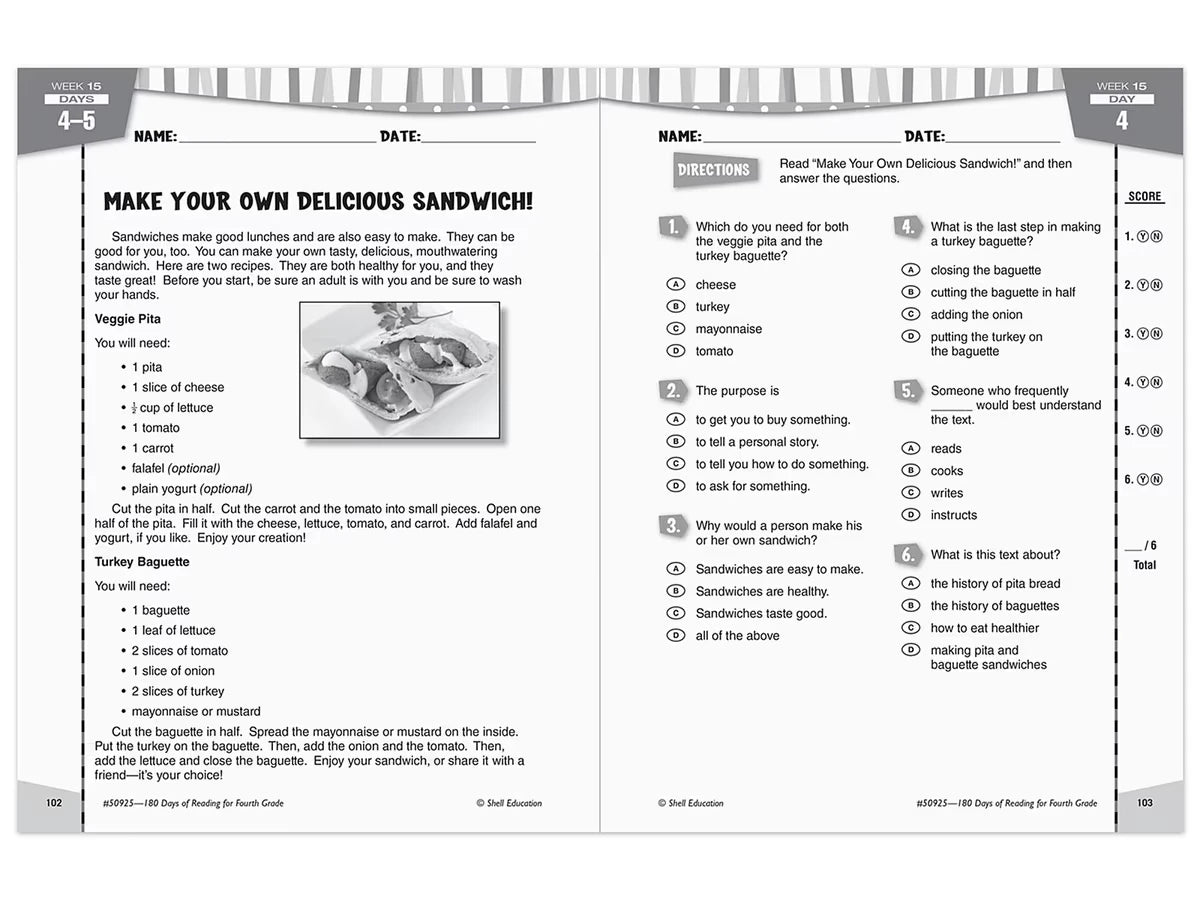 180 Days of Reading Workbook - Gr. 4 - US 5030
