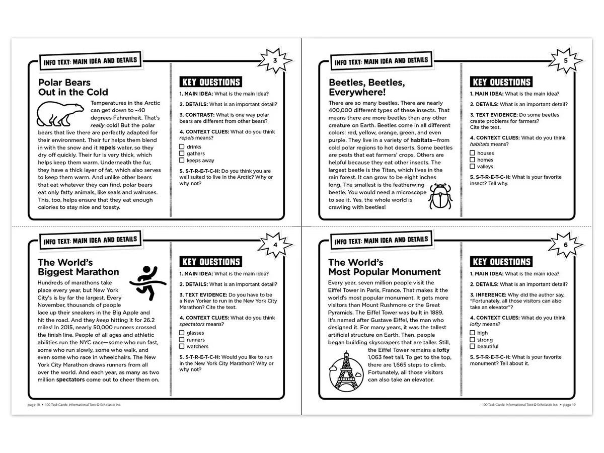Informational Text 100 Task Cards Workbook - US 7219