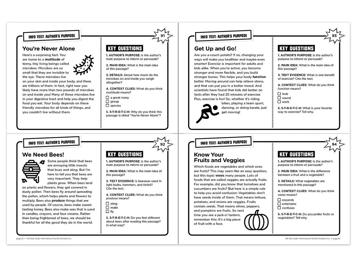Informational Text 100 Task Cards Workbook - US 7219
