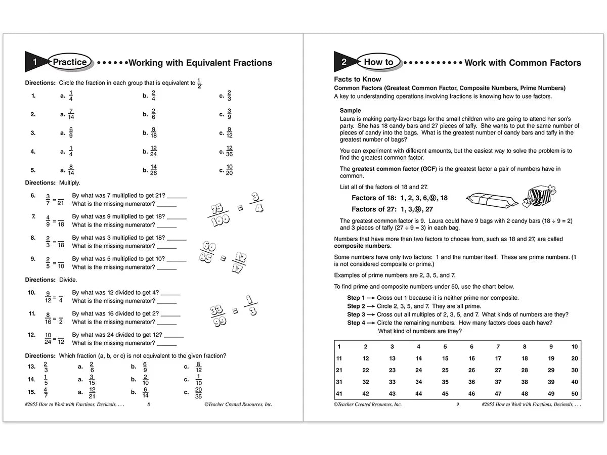 How to Work with Fractions, Decimals & Percents Workbook - US 2903