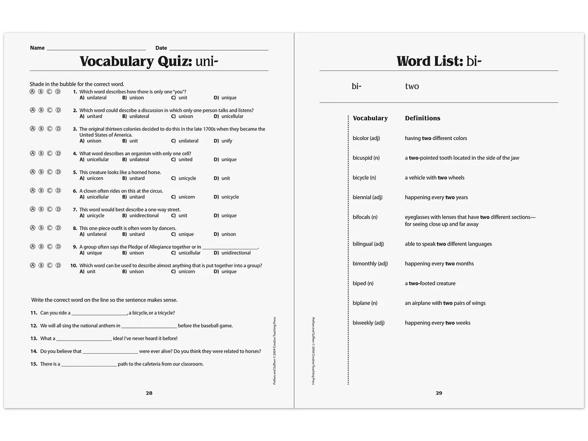 Prefixes & Suffixes Workbook - US 8550