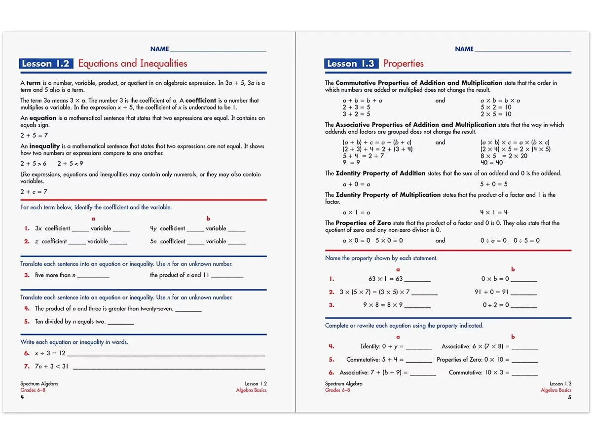 Spectrum® Algebra Workbook - US 3938