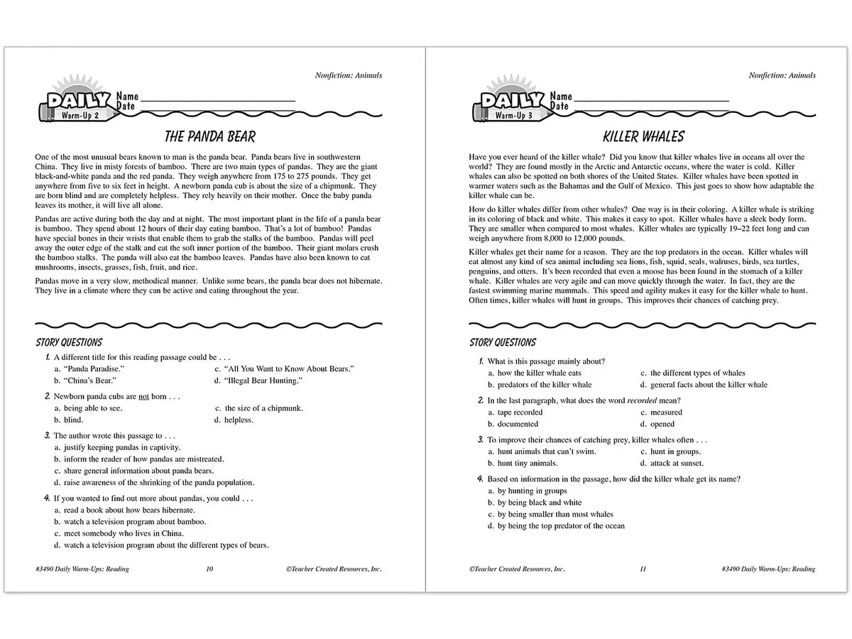 Reading Daily Warm-Ups Workbook - Gr. 4 - US 5823