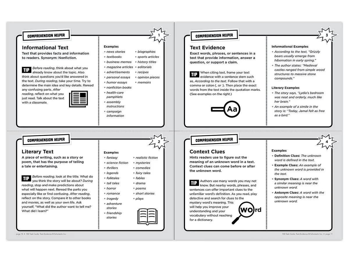 Text Evidence 100 Task Cards Workbook - US 6923