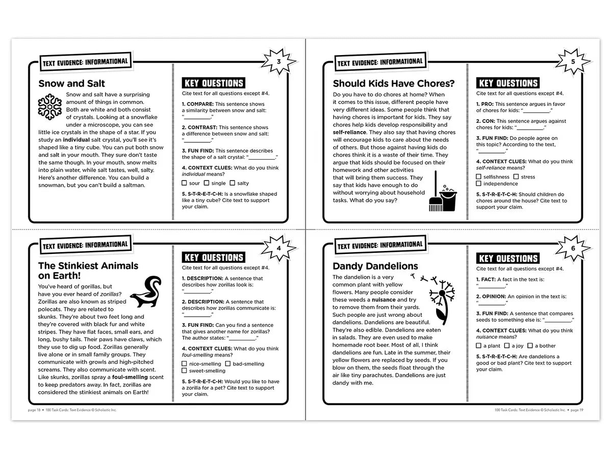 Text Evidence 100 Task Cards Workbook - US 6923
