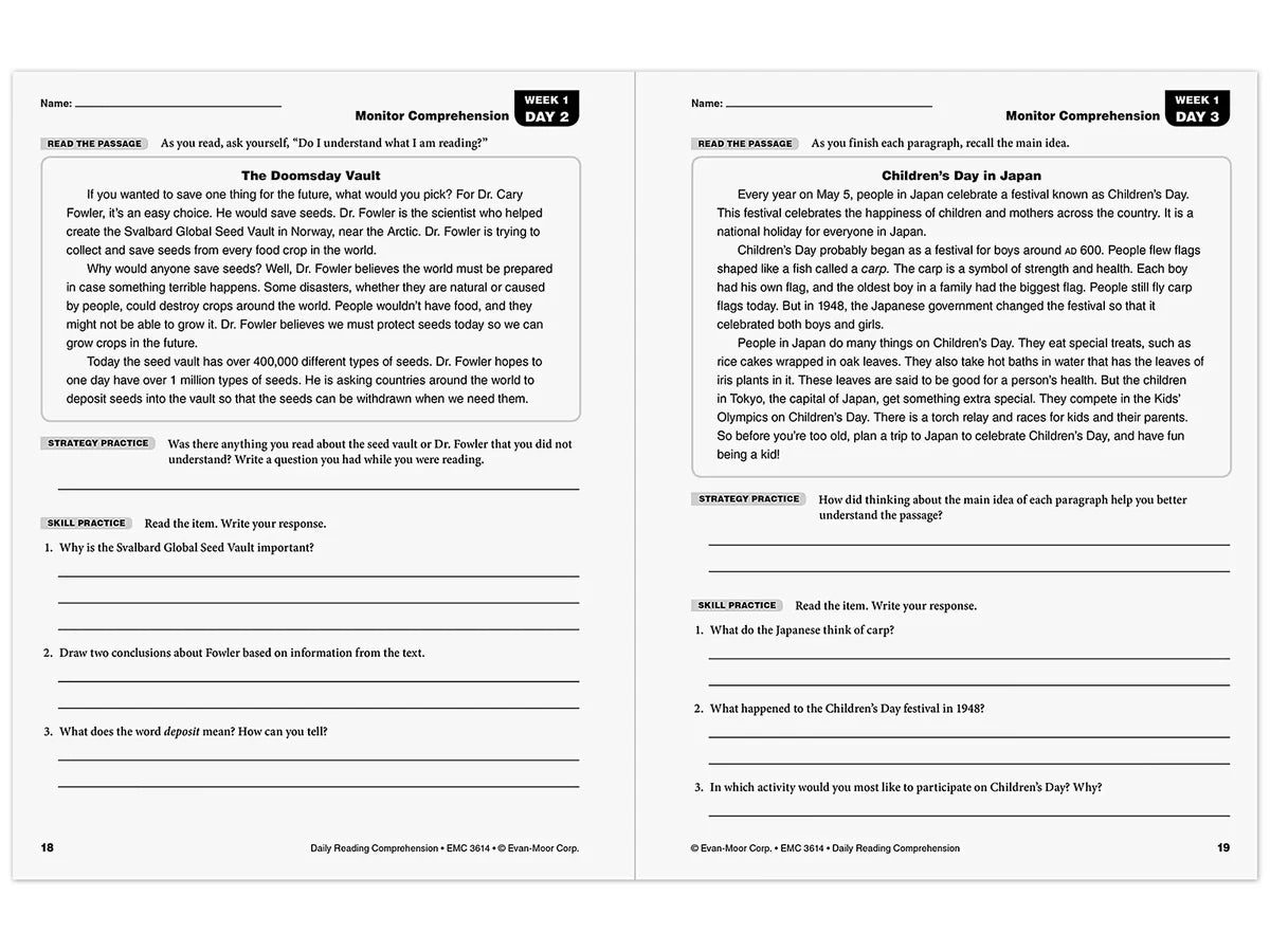 Daily Reading Comprehension Activities Workbook - Gr. 4 - US 5495