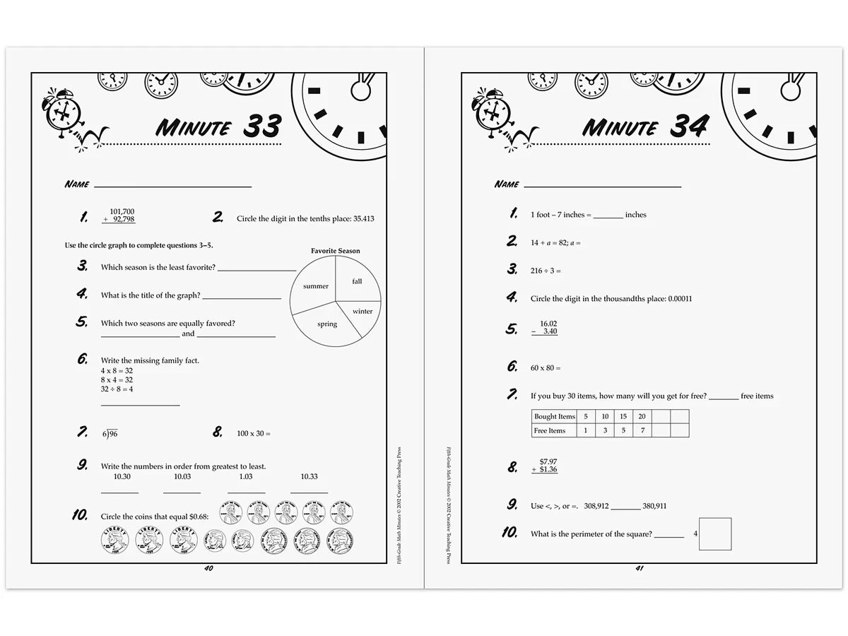 Math Minutes Workbook - Gr. 5 - US 5882