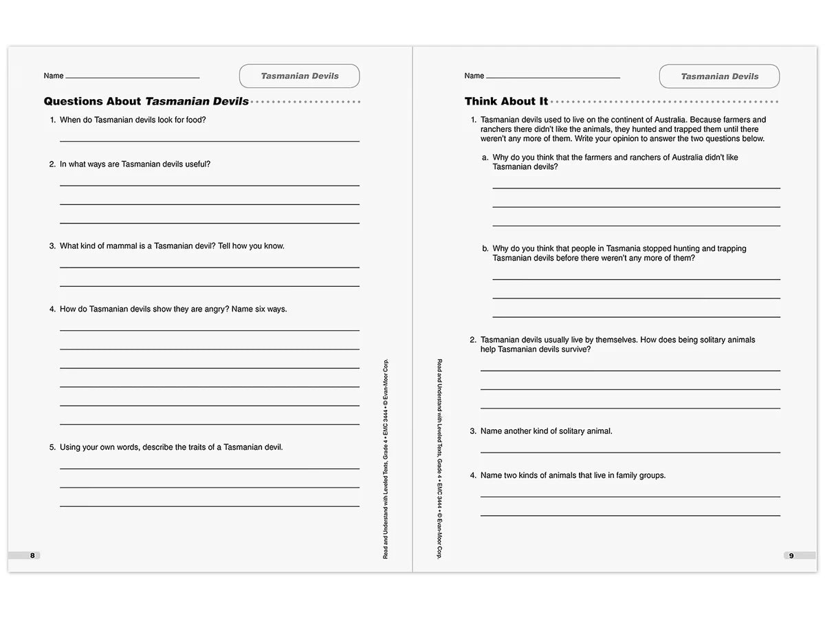 Read & Understand with Leveled Texts Workbook - Gr. 4 - US 4645