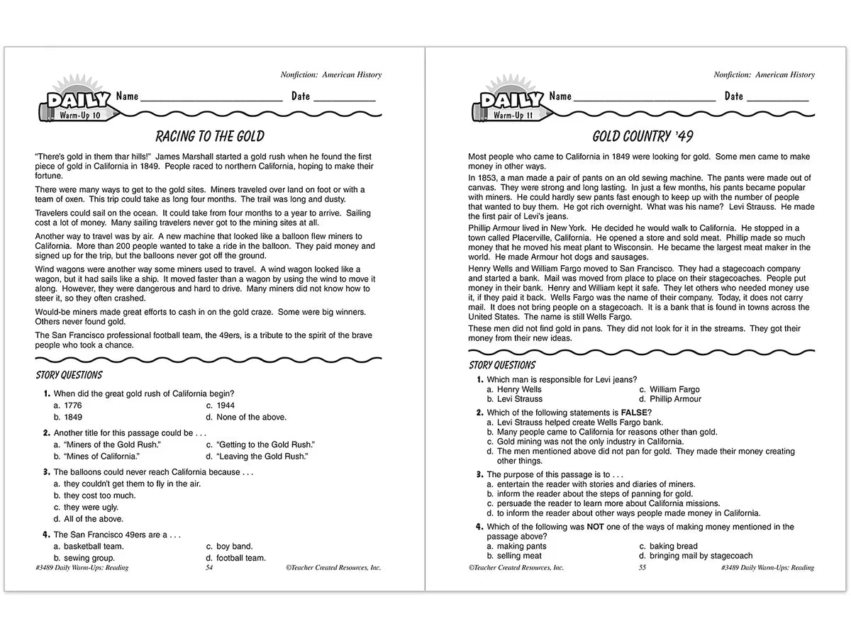 Reading Daily Warm-Ups Workbook - Gr. 3 - US 2730
