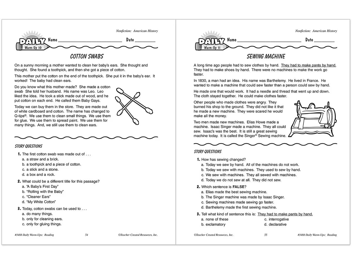 Reading Daily Warm-Ups Workbook - Gr. 2 - US 5705