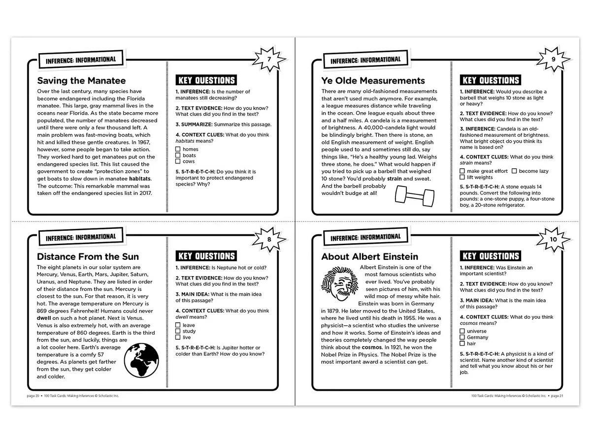 Making Inferences 100 Task Cards Workbook - US 4949