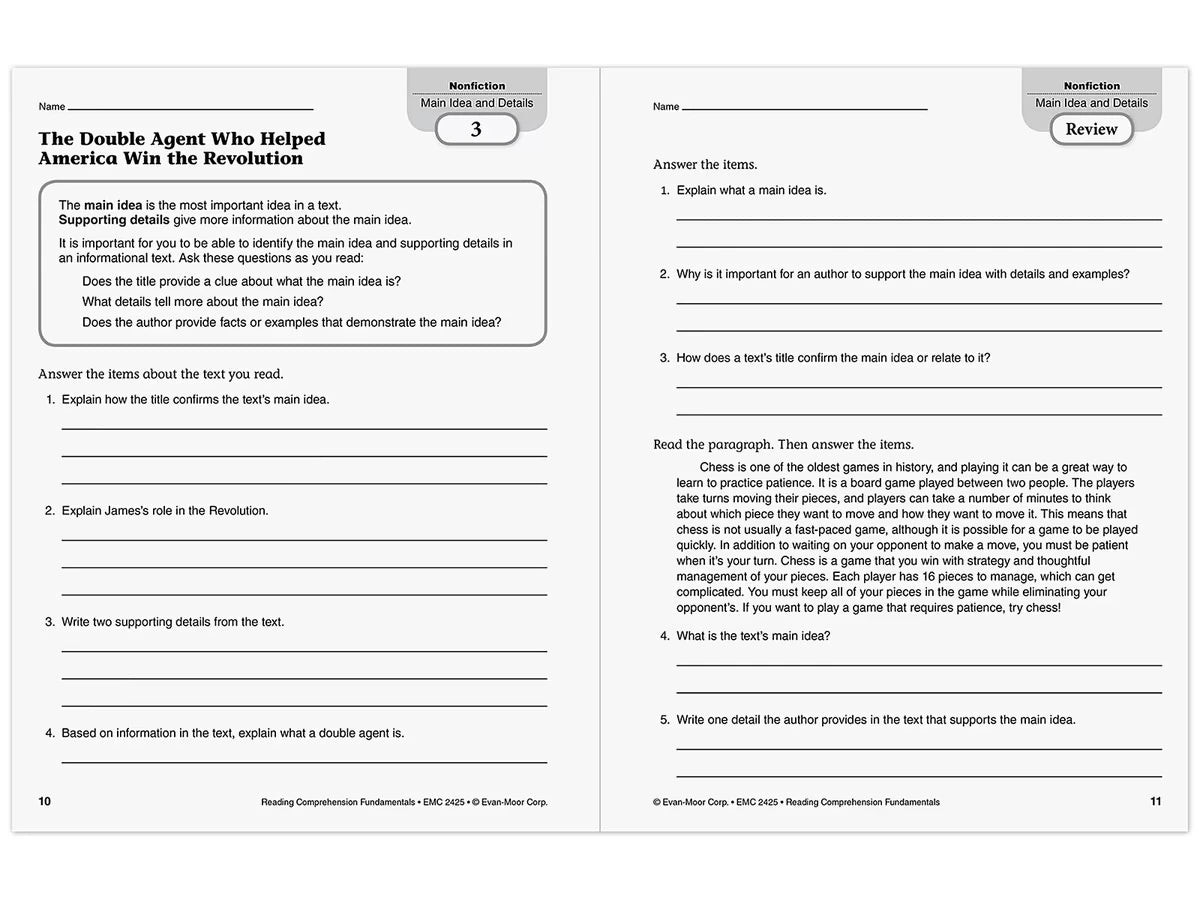 Reading Comprehension Fundamentals Workbook - Gr. 5 - US 1844