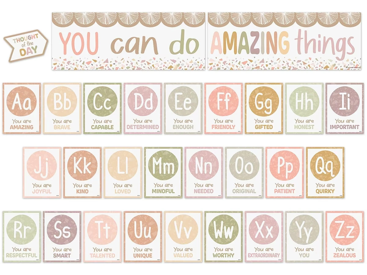 Terrazzo Tones Alphabet Card Affirmations Bulletin Board Set - US 4177