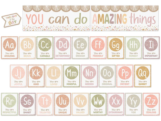 Terrazzo Tones Alphabet Card Affirmations Bulletin Board Set - US 4177