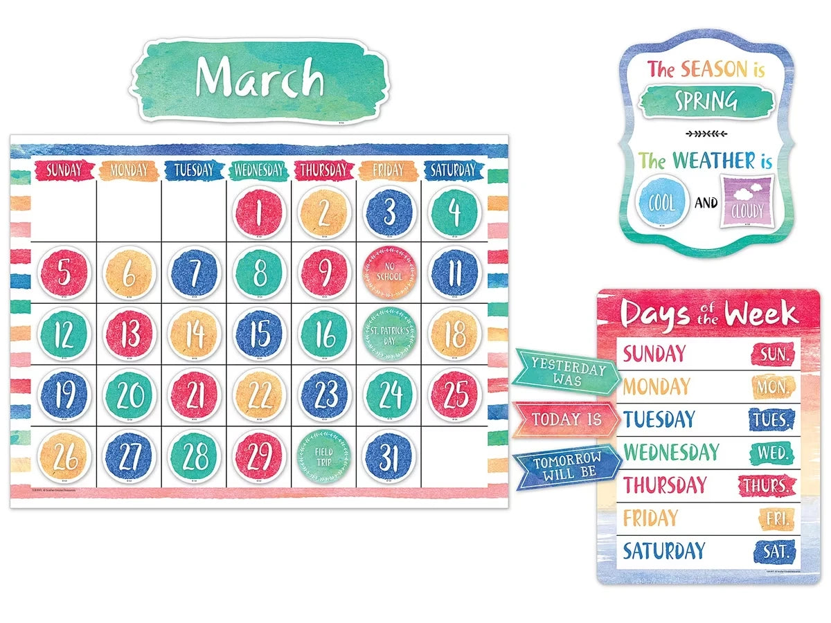Watercolor Calendar Bulletin Board Set - US 9478
