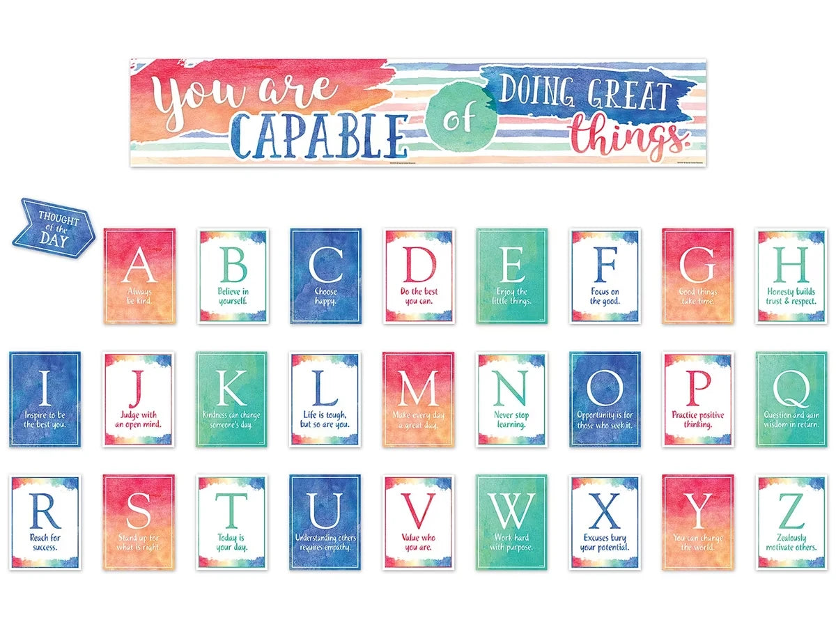 Watercolor Alphabet Card Motivational Bulletin Board Set - US 1216